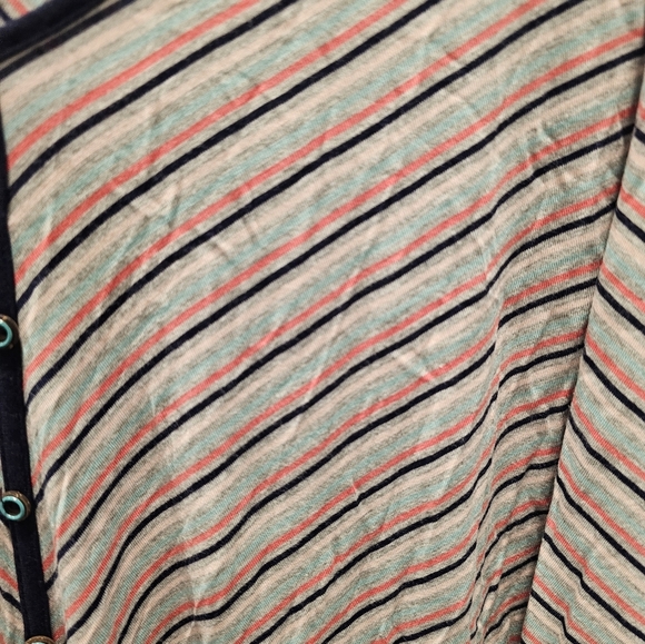 Democracy Tie Front Button Top Women’s XL Multicolor Striped V-Neck Blouse - Picture 2 of 9